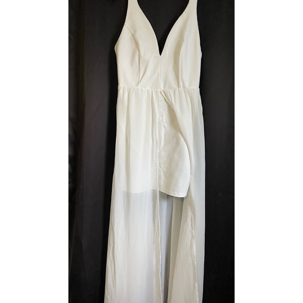 White Short Dress w/ Long Sheer Overlay